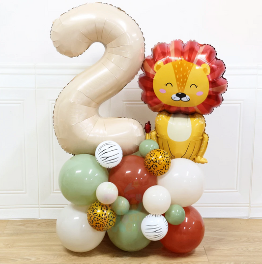 DIY 25pcs 32" Jungle Lion Birthday Balloon Stack Sculpture Bundle Foil Decor Bouquet Kids Wild Animals Tiger Set